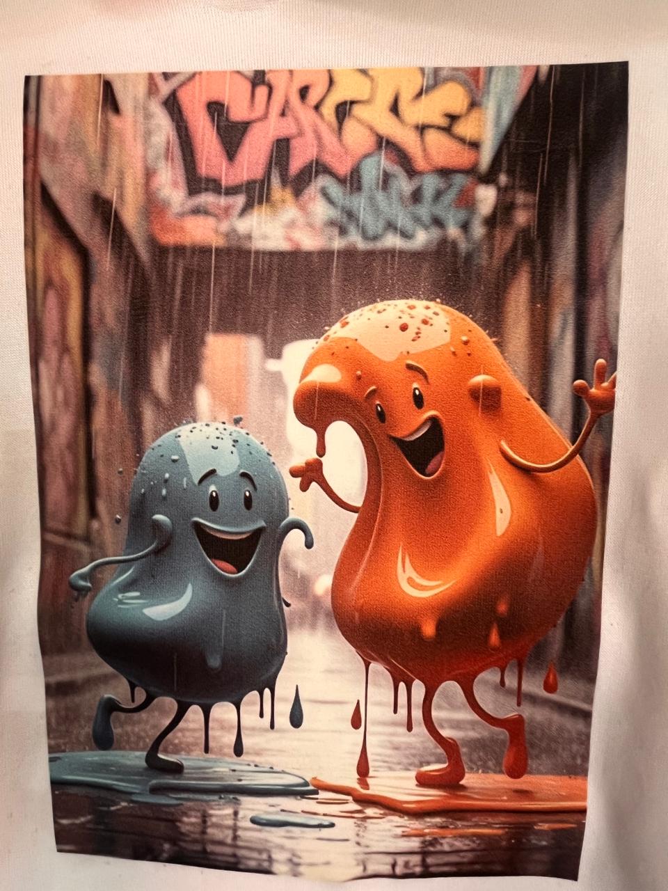 Hoodie-White-Draw string-Pouch Pocket-Blobs in the Rain.